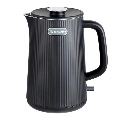 Nueve&Five 1.7L (57oz) Large Electric Kettle Perfect for 7+Cups of Tea and Coffee,2 quarts Double Wall Big Electric Tea Kettle,Auto Shut Off,1200W Hot Water Kettle Electric-Black - color: Black