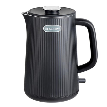 Nueve&Five 1.7L (57oz) Large Electric Kettle Perfect for 7+Cups of Tea and Coffee,2 quarts Double Wall Big Electric Tea Kettle,Auto Shut Off,1200W Hot Water Kettle Electric-Black - color: Black