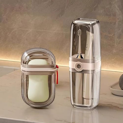 Toothbrush Travel Case & Travel Soap Holder Dish Tray Set of 2, Portable Clear Toothbrush Holders with Cover Leakproof Bar Soap Holder for Traveling School Camping Business Bathroom - color: 2 Pc-clear Coffee