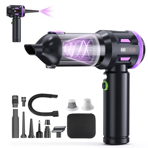 Portable Cordless Car Vacuum, 4-in-1 Handheld with Air Blower, Brushless Motor, 22000Pa Suction, Type-C Fast Charging, LED Light, for Pet Hair Car Home Office, with Case (Black Purple) - color: Black-purple