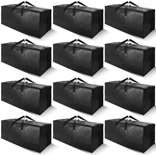 Cosy Family 12 Pack Heavy Duty Moving Bags with Backpack Straps - Strong Handles & Zippers, Storage Totes For Space Saving, Fold Flat, Alternative to Moving Box (X-Large-Set of 12, Black) - color: Black, size: 24 gal-Pack of 12