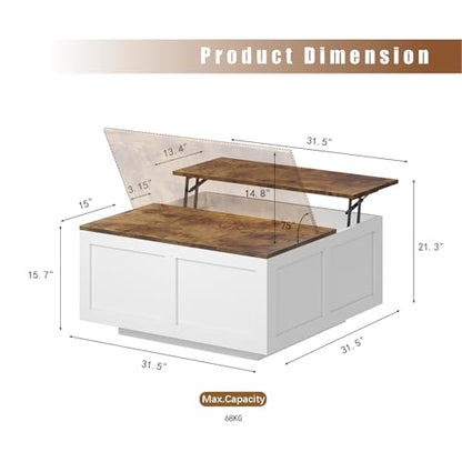 HedoAjim Lift Top Coffee Table with Storage, 31.5" Square White Coffee Table with Large Hidden Storage, Wood Living Room Table Center Table for Living Room Dining Reception Room - color: Brown