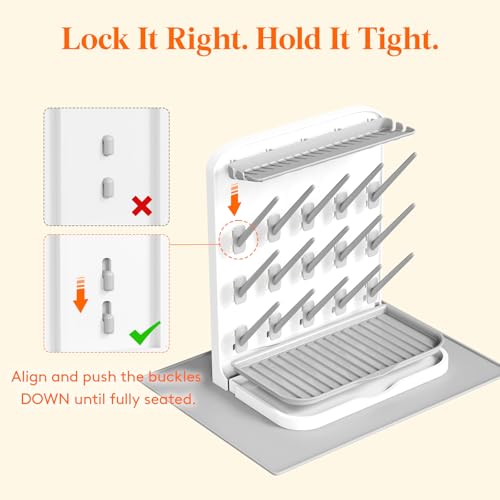 Lifewit Large Baby Bottle Drying Rack with Drain Mat & 15 Hooks, Newborn Essentials Must Haves, Bottle Storage Organizer for Countertop, Cabinet, Rack Dryer Holder for Pacifiers, Pump Parts - size: Large-15 Hooks, style: with Drain Mat