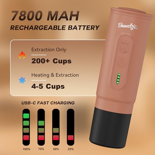 H02PRO Travel Coffee Maker, Portable Espresso Machine for Camping, 20 Bar Mini Coffee Maker Compatible with NS Capsule & Ground Coffee, Battery Operated Self-heating Car Coffee Machines for Travel - color: Mousse Brown