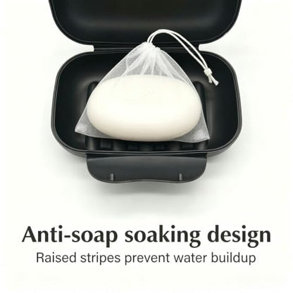 Soap Holder Container, Portable Bar Soap Saver Scrubber Case for Bathroom and Kitchen (Black) - color: Black