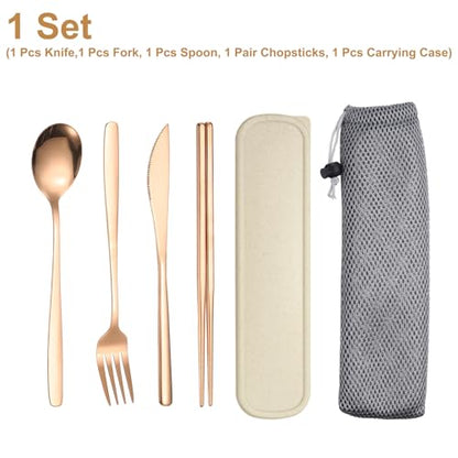 uxcell Travel Utensils with Case, Stainless Steel Portable Silverware, Rose Gold - color: Rose Gold