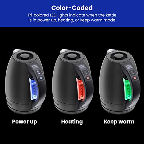 Chefman Electric Tea Kettle, 1.8 Liter Hot Water Electric Kettle Temperature Control Water Boiler with 5 Presets, Tri-Colored LED Lights, Keep Warm, Automatic Shutoff, Black - color: Black, style: Stainless Steel