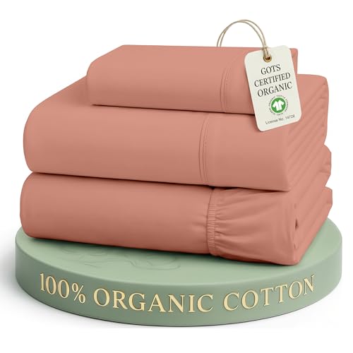 LANE LINEN Twin Sheets 100% Organic Cotton Percale Cooling Soft - Rose Dawn | 100% Organic Cotton Percale Twin Sheet Set - Easy-Care Machine Washable, Breathable For Year-Round Sleep, For Hot Sleepers - color: Rose Dawn, size: Twin