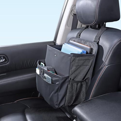 TAIKOO Front Seat Car Organizer Passenger Seat Organizer for Car Truck SUV | Leather Car Seat Organizer with Large 13.8" Pocket for Laptop Tablet File Folder, Hanging Backseat Storage for Vehicle