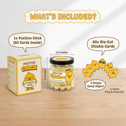 DEARMINE 60 Positive Chick Jar, Affirmation Cards for Women, Teens, Emotional Support Chickies, Chickies Gift, Chicken Gifts for Women, Funny Chicken Lady Stuff Gift - color: Positive Chickies