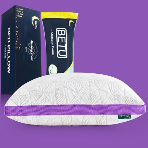 BETU Cooling Pillow Queen Size, Shredded Memory Foam Cool Pillow for Hot Sleepers, Adjustable Firm Soft Support Bed Pillows Perfect for Back Neck Pain and Side Sleeping with Pillow Case Cover, Purple - color: Purple, size: Queen (1 Count)