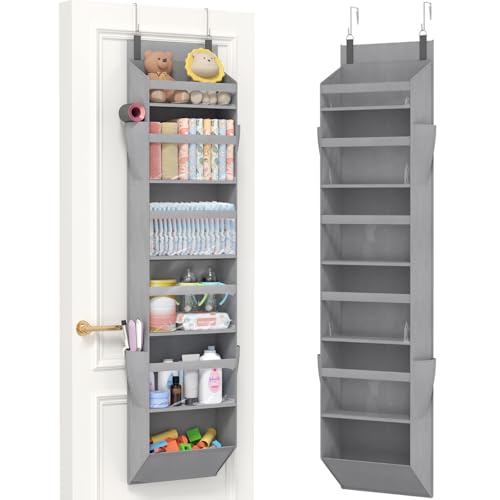 Lifewit 1 Pack Over the Door Organizer, 6 Section Clear Window Hanging Storage with 4 Side Pockets, Sturdy Anti Tilt 40 lbs Load Behind Door for Closet, Bedroom, Bathroom, Nursery, Dorm, Gray - color: Gray, size: 6 section