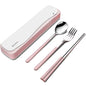 DEVICO Travel Utensils, 18/8 Stainless Steel 4pcs Cutlery Set Portable Camp Reusable Flatware Silverware, Include Fork Spoon Chopsticks with Case (Pink) - color: Pink