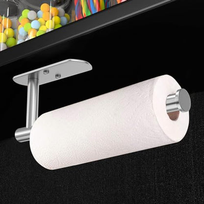 VAEHOLD Adhesive Paper Towel Holder Under Cabinet Mount, Wall Mounted Paper Towel Roll Holder for Kitchen Paper Towel, Stainless Steel（Silvery） - color: Silver