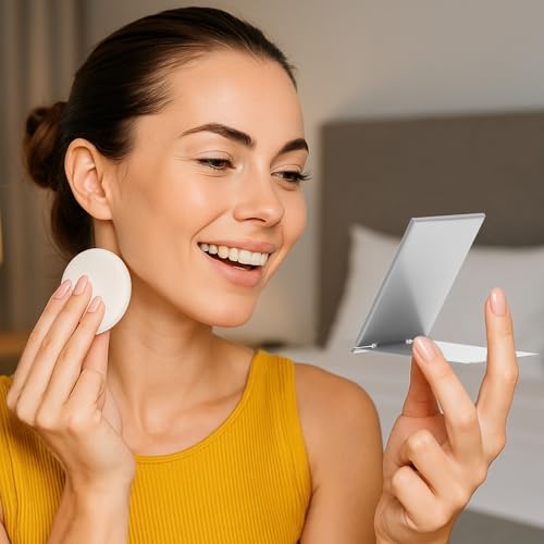 Portable Folding Mirror, 2 Pcs Ultra Slim Portable Mini Folding Mirrors Compact Makeup Compact Aluminum Shell Cosmetic Mirror for Travel Daily Work Business (3.3x2 Inches)