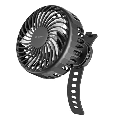 A2C Rechargeable Gym Fan for Peloton Bike & Exercise Bike - 4000mAh Portable Fan with Adjustable Strap, 3 Speed, 360° Rotation, Fit 0.5-2.1" Handlebars Clip on Fan for Treadmill, Stroller, Golf Cart - color: Black - 1