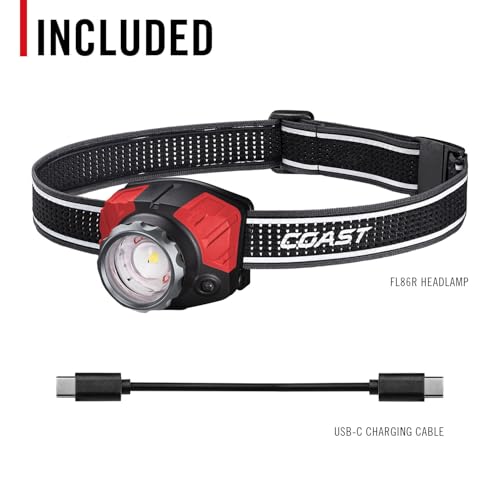 Coast® FL85R 1000 Lumen Tri-Color (White/Red/Green) Focusing Rechargeable LED Headlamp, Built-in Rechargeable Battery