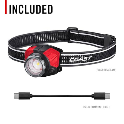 Coast® FL85R 1000 Lumen Tri-Color (White/Red/Green) Focusing Rechargeable LED Headlamp, Built-in Rechargeable Battery