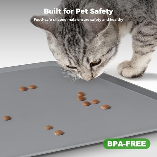 Silicone Pet Food Mat Waterproof - BPA Free Non-Slip Dog Feeding Mat with High Raised Edges - Spill-Proof Placemats for Cats and Dogs Food and Water Bowls 18.5"x11.5"