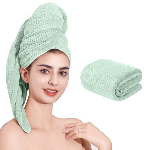Microfiber Hair Towel Quick Dry Hair Towel Hair Drying Towels Suitable for All Kinds of Hair Ultra Absorbent Long and Thick Hair 24X48inch Green (1pcs) - color: Green, size: 48.00'' x 24.00''