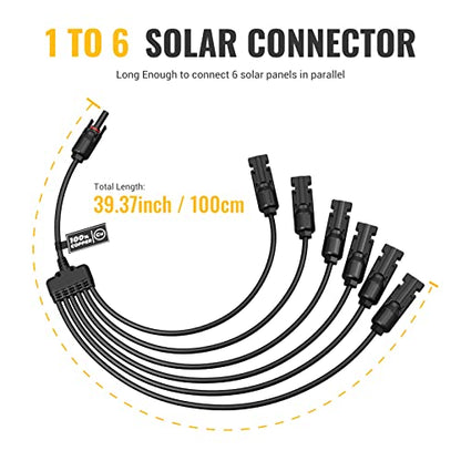 BougeRV Solar Y Connectors Solar Panel Parallel Connectors Extra Long 1 to 6 Solar Branch PV Adapter Cable Wire Plug Tool Kit (M/FFFFFF and F/MMMMMM) - size: 1 Pair/M/FFFFFF and F/MMMMMM