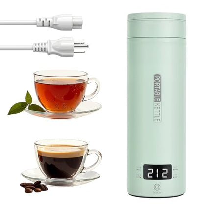 Portable Electric Kettle forTravel, Small Hot Water Kettle with NTC Temperature Control and Auto Shut-Off, 316 Stainless Steel, Green 120V & 15oz - color: green