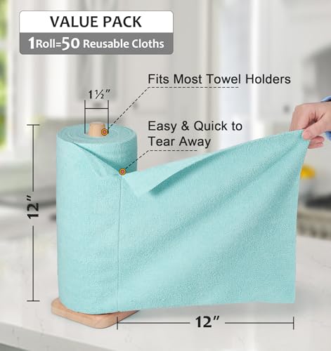 UPSTAR Microfiber Cleaning Cloth, Reusable Paper Towels Rolls, 50 Packs 12x12 inch Cleaning Rags for Washing Dishes, Kitchen, Bathroom, Car, Blue - color: Blue