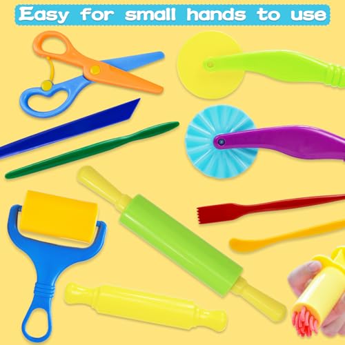 LCY WEDSHI Dough Tool Set, 24 Pcs Dough Tools Sets for Kids Ages 4-8, Dough Accessories Includes Animal Molds, Cutters Roller, Rolling Pins, Safety Scissors, Plastic Knife - style: 24pcs