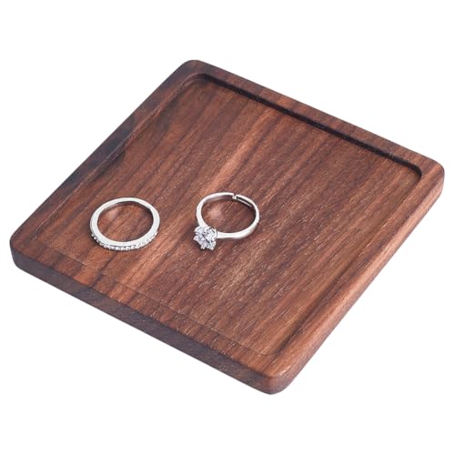 UNICRAFTALE Walnut Wood Square Ring Tray Brown Wood Jewelry Holder Ring Bowl Wooden Jewelry Organizer Storage for Earrings Necklaces Bracelet Watch Holder 100x99.5x9.5mm - size: 99.5x100mm