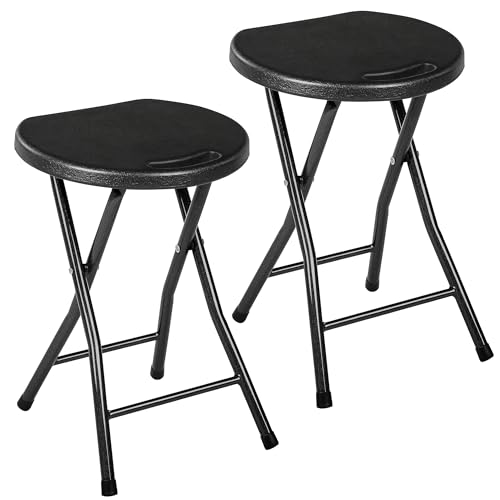 VECELO Folding Stool 2-Pack, 18" HDPE Foldable Stool with Iron X-Frame, Solid Bottom Support, 500 lbs Capacity, Lightweight with Handle, Easy Clean, Anti-Slip Feet for Indoor Outdoor, Black - color: Black, size: Set of 2