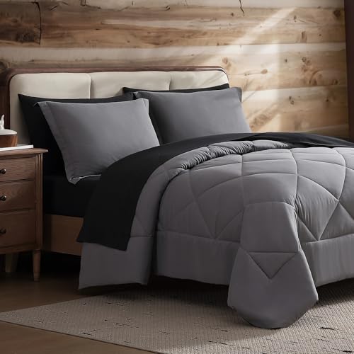 Coleman Twin Comforter Set Reversible Bed-in-a-Bag– Double-Sided Color Options, All-Season Comforter + Shams + Sheets – Perfect for Home, Cabin or Camp Use, Black/Gray - color: Black/Gray, size: Twin
