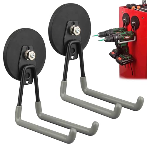 ULIBERMAGNET Magnetic Hooks,Heavy Duty Magnet Hooks,Large Manget with Hooks for Metal Cabinet Pegboard Garage Shelve Cart,2 Pack Tool Hook for Hammer Drill,Garden Tool(3.46inch/Silver) - style: 3.46" Large Extra Strong XL Grey 2PC