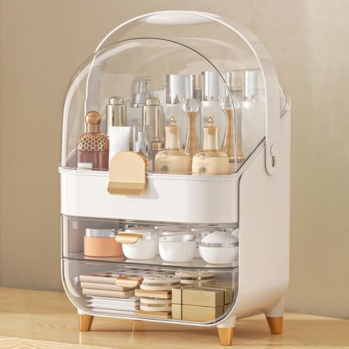 Anylady Makeup Organizer Countertop, Skincare Holder Bathroom Counter Organizer, Storage Box Cosmetic Display Cases, Teen Girl Gifts Make up Organizers for Vanity, Dresser - color: White