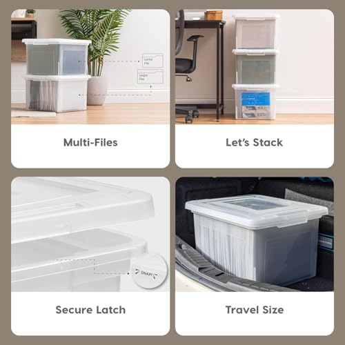 IRIS USA 35 Qt File Box with Lid, File Storage Box for Letter Size Documents, Portable Plastic File Box, Stackable Nestable Organizer, 4 Pack, Pearl - style: Pearl - 4 Pack