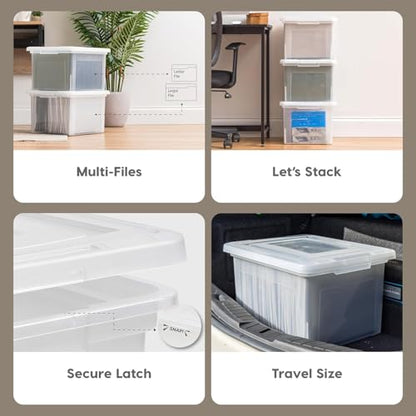 IRIS USA 35 Qt File Box with Lid, File Storage Box for Letter Size Documents, Portable Plastic File Box, Stackable Nestable Organizer, 4 Pack, Pearl - style: Pearl - 4 Pack