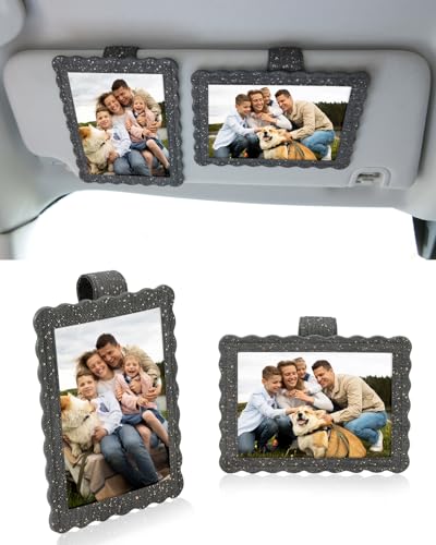 COOLYOUTH 2Pcs Car Picture Frame Car Visor Clip Picture Holders Leather Magnetic Photo Frames with Clip (2, Cloth-Grey) - color: Cloth-Grey
