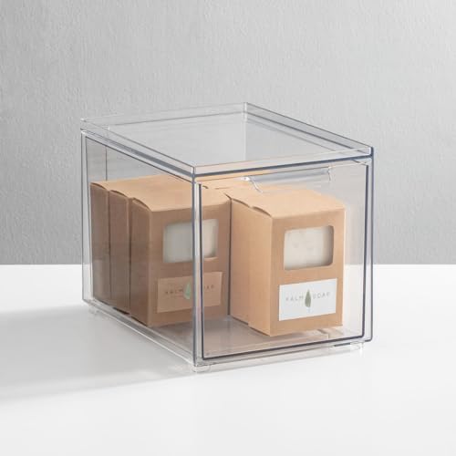 mDesign Plastic Bathroom Organizer Bin w/Pull Out Drawer - Slim Stackable Storage Container for Bathroom Accessories - Perfect for Organizing Bathroom Cabinet - Lumiere Collection - 2 Pack - Clear - size: ‎8x 6 x 4 (Pack of 2)