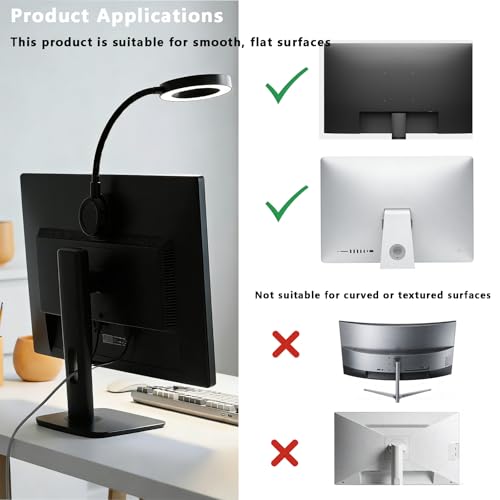 Suction Cup LED Desk Lamp for Computer Monitor, 3 Modes 10 Brightness, 7W USB Adapter, Flexible Gooseneck Ring Light for Desk, Fill Light, Office Home, Bedside, Reading, Study, Workbench, Black - size: 3.54IN