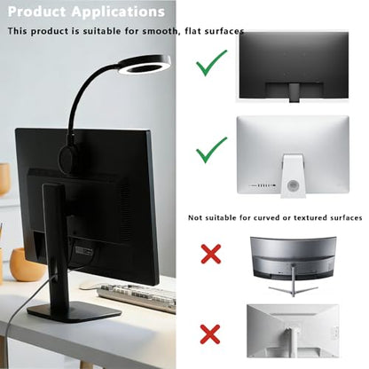 Suction Cup LED Desk Lamp for Computer Monitor, 3 Modes 10 Brightness, 7W USB Adapter, Flexible Gooseneck Ring Light for Desk, Fill Light, Office Home, Bedside, Reading, Study, Workbench, Black - size: 3.54IN
