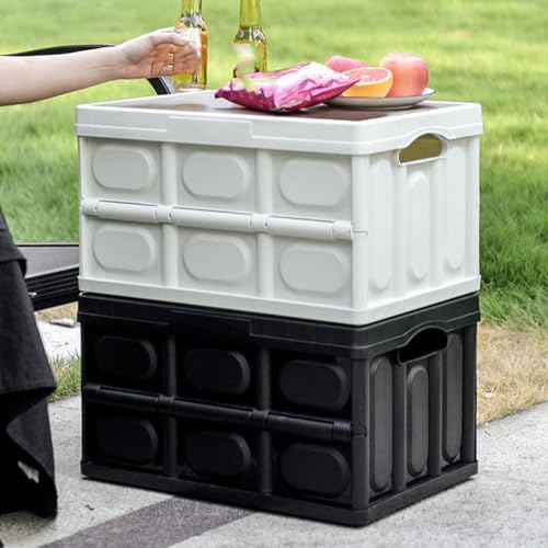 FOMIYES Foldable Camping Storage Box with Lid, Small 38.5x27x21cm Plastic Organizer Bin for Clothes and Sundries, Portable Collapsible Storage Container for Outdoor and Vehicle Use