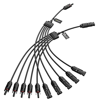 BougeRV Solar Y Connector Solar Panel Parallel Connectors Extra Long 1 to 5 Solar Branch PV Adapter Cable Wire Plug Tool Kit (M/FFFFF and F/Mmmmm) - size: 1 Pair/M/FFFFF and F/MMMMM