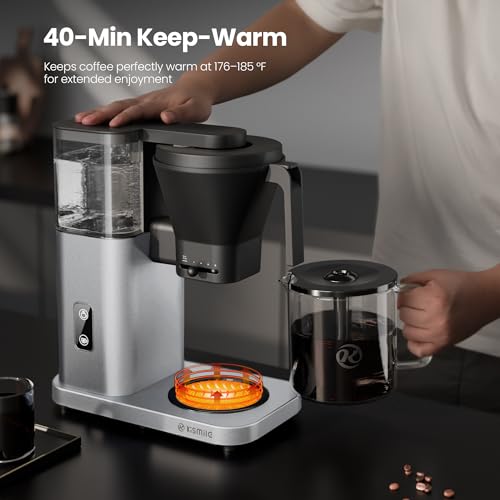 Kismile SCA-Certified 8 Cup Drip Coffee Maker, Pour Over Coffee Machine with 3s Instant Heat 197–205℉, Adjustable Flow Control, Removable Water Tank, Deep Cold Brew & 40 Min Keep Warm (Silver) - color: Silver