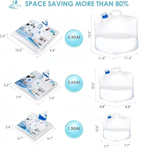Camping Water Container 5.3 Gallon Collapsible Water Jug with Spout - Reusable Plastic Flasks, Foldable Empty Gallon Jug for Water Storage, Water Bag for Outdoor Hiking Emergency Prep (2 Pack)
