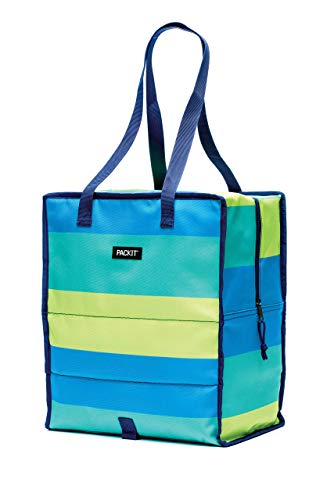 PackIt Freezable Grocery Shopping Bag with Zip Closure, Fresh Stripe - color: Fresh Stripes
