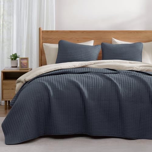 WRENSONGE Blue Grey California/Oversized King Size Quilt Bedding Set with 2 Pillow Shams -3 Pieces Lightweight Soft Bedspreads Coverlet for All Season - color: Ash Blue Grey, size: California King