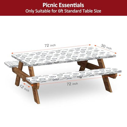 6ft Picnic Table and Bench Cover, Camping Essentials RV Gear, 72 in Waterproof Windproof Outdoor Elastic All Around Tablecloth, Fitted Rectangle Tables and Seats, Blue Flywheel - color: Blue Flywheel, size: 72"