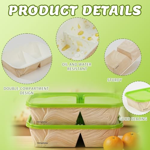 8 Pack 32oz Paper Lunch Box Bento Boxes, 2-Compartment Food Storage Containers with Lids, Leakproof Soak-Proof and Microwave Safe, Disposable To Go Boxes for Picnics, Offices, Catering, Green Lid - color: Green