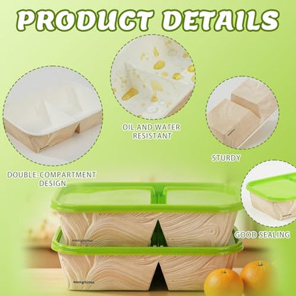8 Pack 32oz Paper Lunch Box Bento Boxes, 2-Compartment Food Storage Containers with Lids, Leakproof Soak-Proof and Microwave Safe, Disposable To Go Boxes for Picnics, Offices, Catering, Green Lid - color: Green