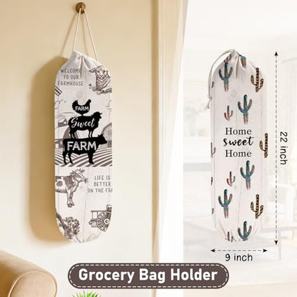 2Pcs Farmhouse Plastic Bag Holder for Kitchen Essentials, Reusable Hanging Grocery Bag Organizer, Washable Large Grocery Trash Bags Storage Dispenser, Farmhouse Home Decor - style: Farmhouse