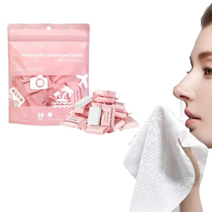 Compressed Towel Tablets,Disposable Compressed Towels,Portable Compressed Face Towel Tablets,Highly Absorbent,Cotton Hand Wipes for Travel,Camping,Home,Outdoor Use,Gym and Makeup Removal (30, Pink) - size: 30 , Pink